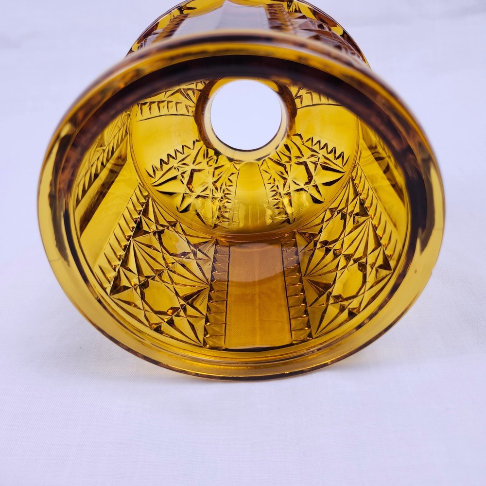 Vtg Indiana Glass Fairy Lamp Stars and Bars Amber TOP ONLY Replacement MCM - Picture 3 of 14